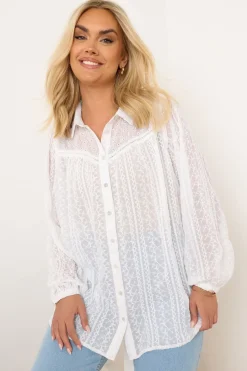 Yours Curve White Embroidered Shirt