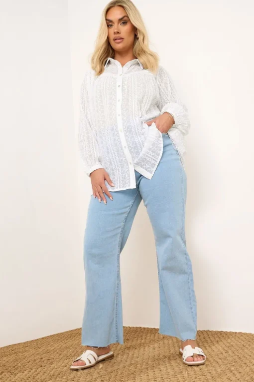 Yours Curve White Embroidered Shirt