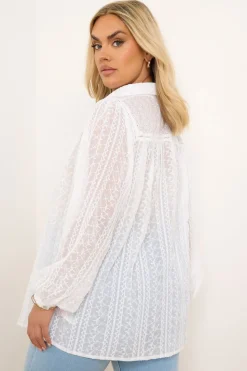 Yours Curve White Embroidered Shirt
