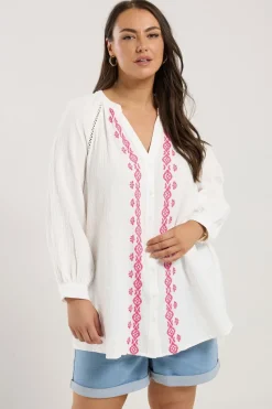 Yours Curve White Embroidered Cheesecloth Shirt
