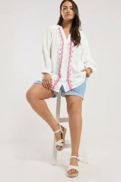 Yours Curve White Embroidered Cheesecloth Shirt