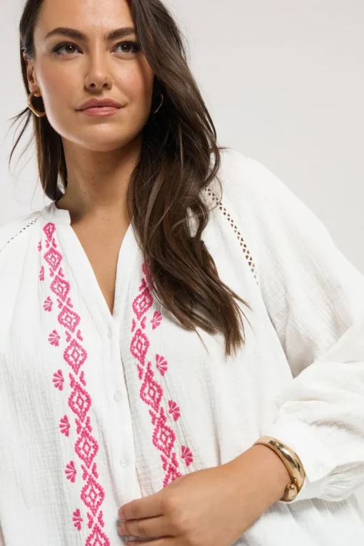 Yours Curve White Embroidered Cheesecloth Shirt