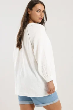 Yours Curve White Embroidered Cheesecloth Shirt