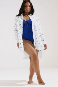 Yours Curve White Embroidered Seashell Oversized Shirt