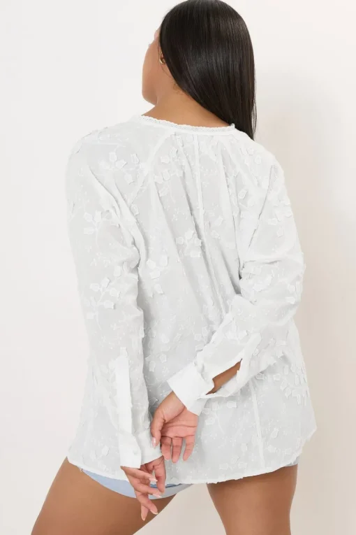 Yours Curve White Floral Embroidered Tie Neck Blouse