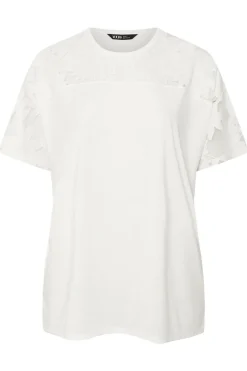 Yours Curve White Floral Burnout Boxy T Shirt