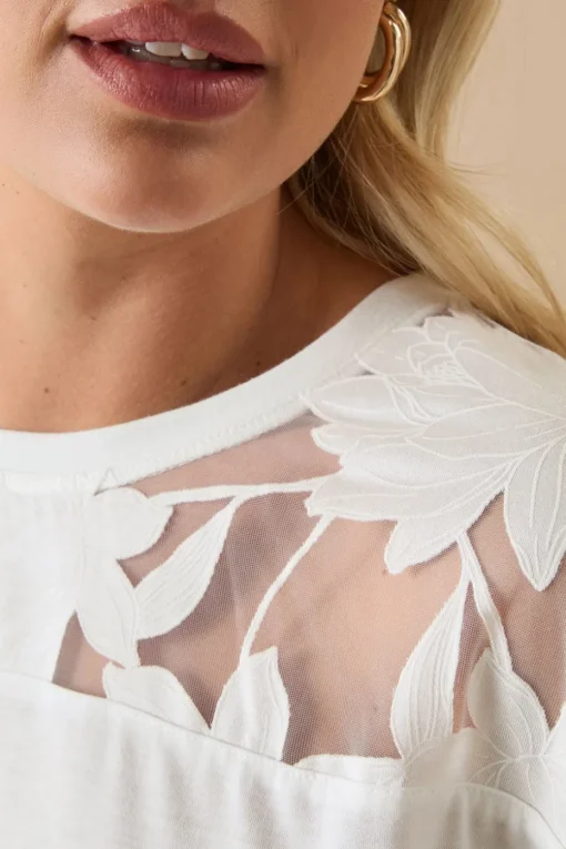 Yours Curve White Floral Burnout Boxy T Shirt