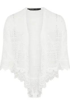 Yours Curve White Lace Trim Waterfall Cardigan