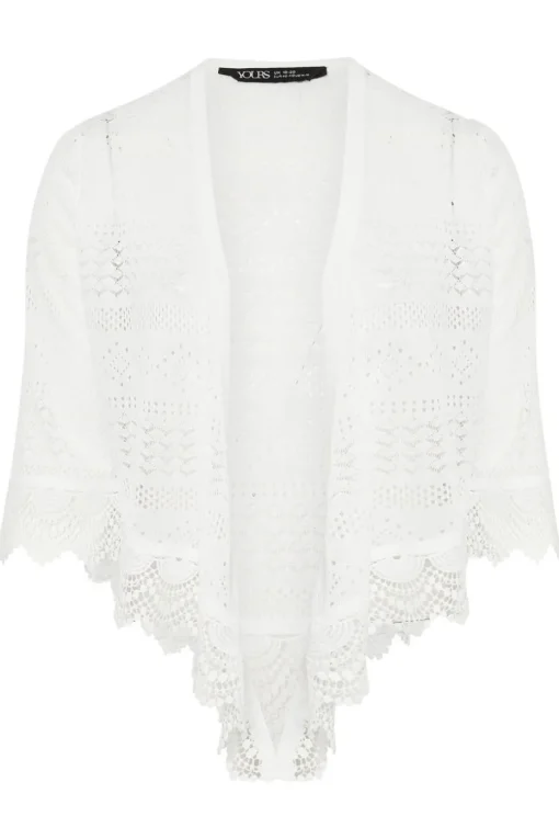 Yours Curve White Lace Trim Waterfall Cardigan