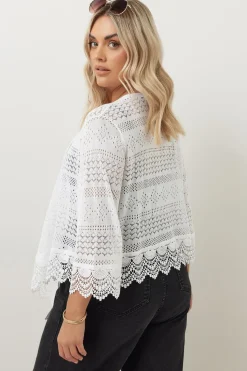 Yours Curve White Lace Trim Waterfall Cardigan