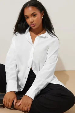 Yours Curve White Long Sleeve Linen Shirt