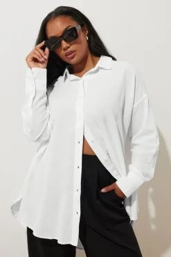 Yours Curve White Long Sleeve Linen Shirt