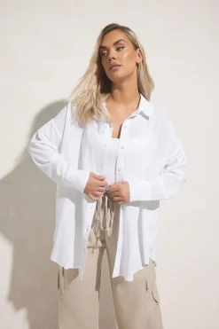 Yours Curve White Long Sleeve Linen Shirt