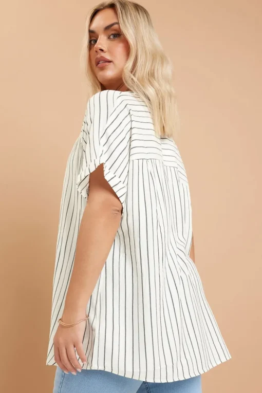 Yours Curve White Stripe Short Sleeve Blouse