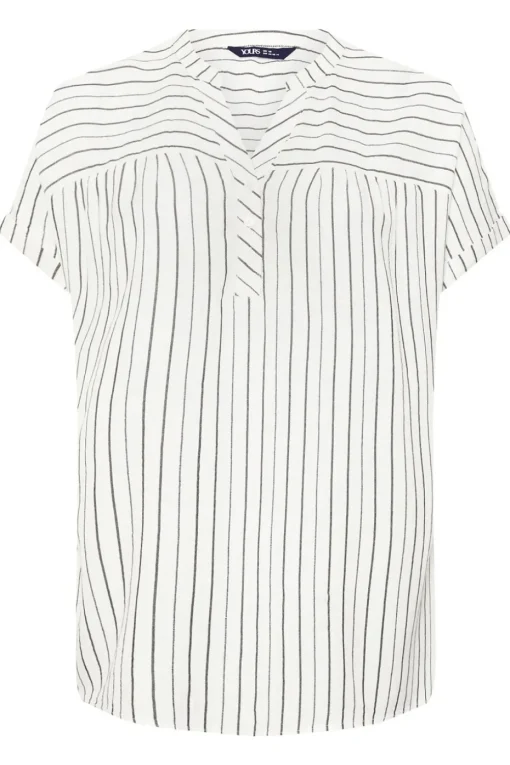 Yours Curve White Stripe Short Sleeve Blouse