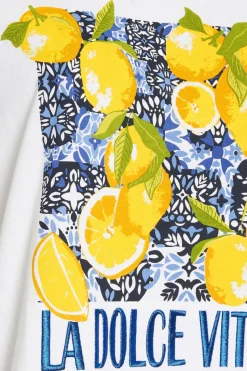 Yours Curve White 'La Dolce Vita' Lemon Graphic Oversized T-Shirt