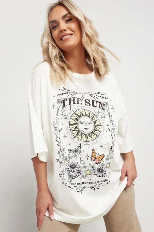 Yours Curve White 'The Sun' Graphic Oversized T-Shirt