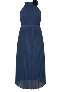 Yours London Curve Navy Blue Corsage Detail Pleated Maxi Dress