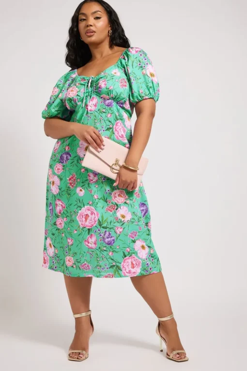 Yours London Curve Teal Green Floral Midi Dress