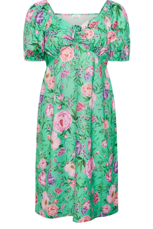 Yours London Curve Teal Green Floral Midi Dress