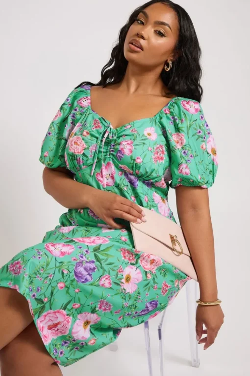 Yours London Curve Teal Green Floral Midi Dress