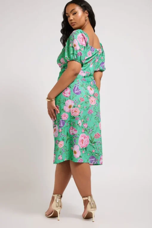 Yours London Curve Teal Green Floral Midi Dress