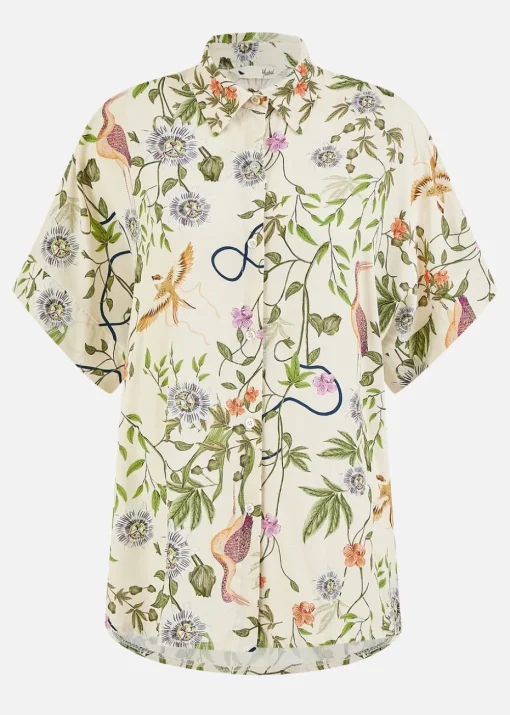 Yumi Beige Relaxed Fit Shirt With Botanical Print