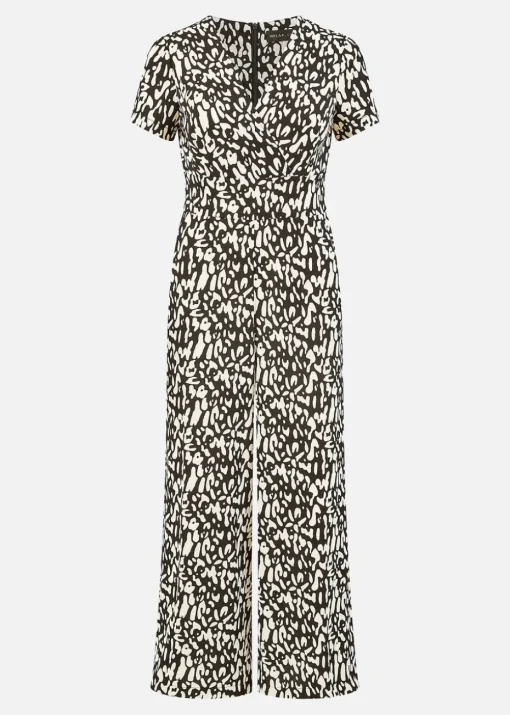 Yumi Black And White Wrap Over Stretch Jumpsuit