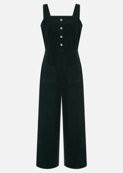 Yumi Black Cord Stretch Dungaree Style Jumpsuit