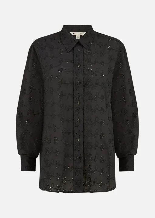 Yumi Black Cotton Broderie Anglaise Relaxed Shirt