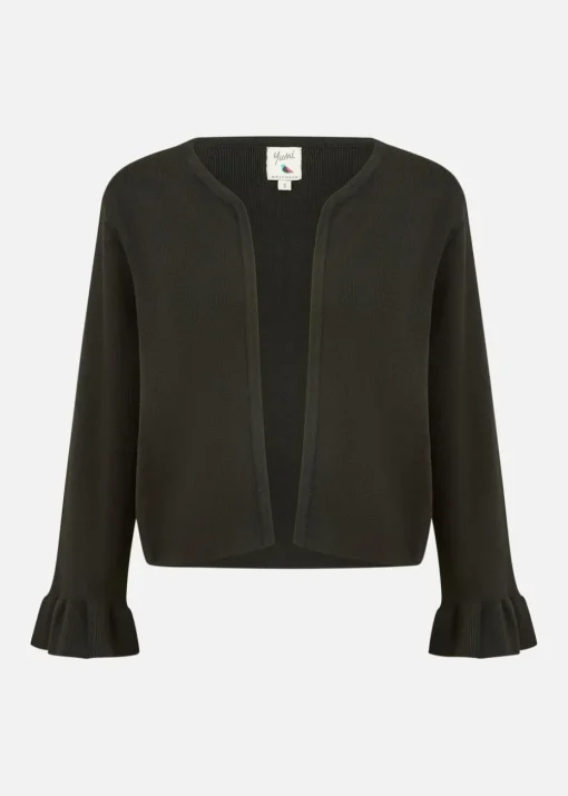 Yumi Black Cropped Cardigan With Bell Sleeves