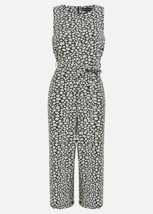 Yumi Black Ditsy Daisy Culotte Jumpsuit