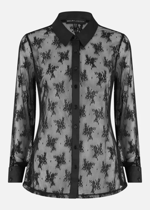 Yumi Black Lace Sheer Fitted Shirt