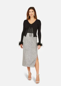 Yumi Black Ribbed Bolero With Feather Cuffs