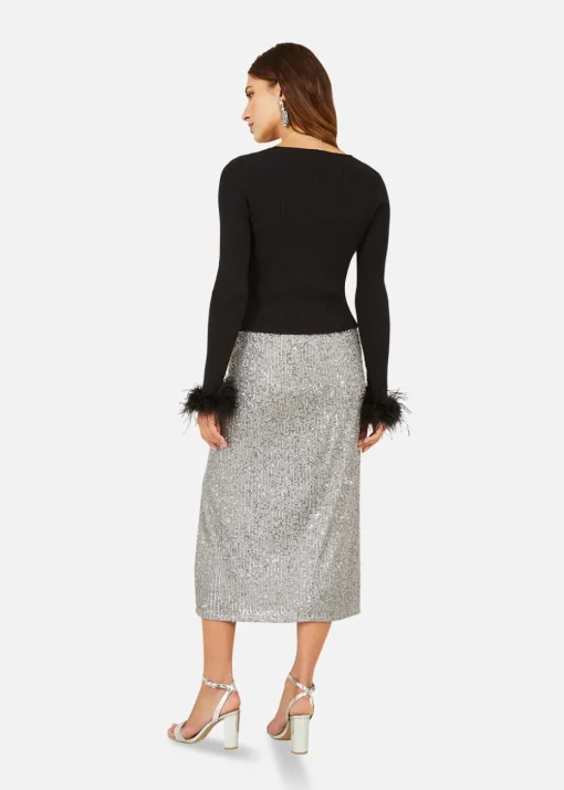 Yumi Black Ribbed Bolero With Feather Cuffs