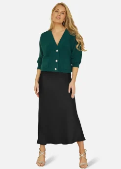 Yumi Black Satin Midi Skirt
