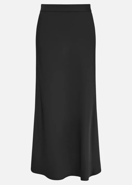 Yumi Black Satin Midi Skirt