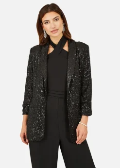 Yumi Black Sequin Blazer With Pockets
