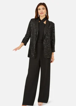 Yumi Black Sequin Blazer With Pockets