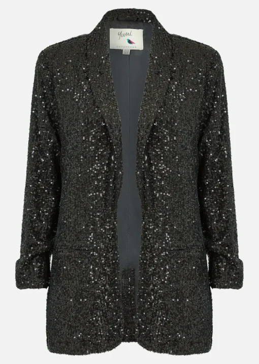 Yumi Black Sequin Blazer With Pockets