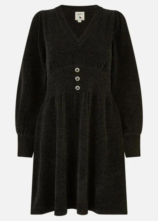 Yumi Black V Neck Empire Line Knitted Skater Dress
