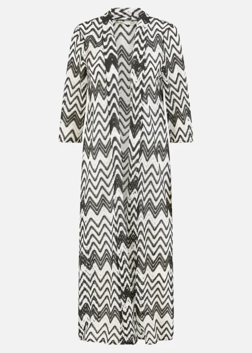 Yumi Black Zig Zag Crochet Long Knitted Kimono