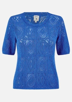 Yumi Blue Cotton Crochet Knitted Top