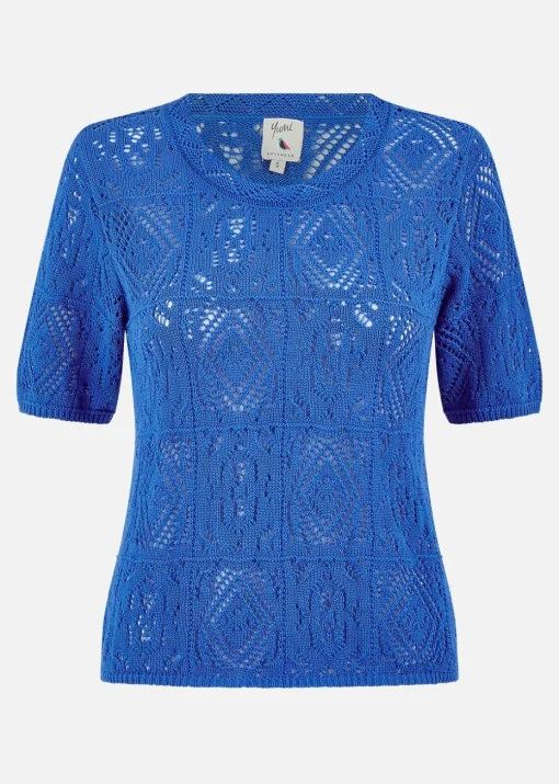 Yumi Blue Cotton Crochet Knitted Top