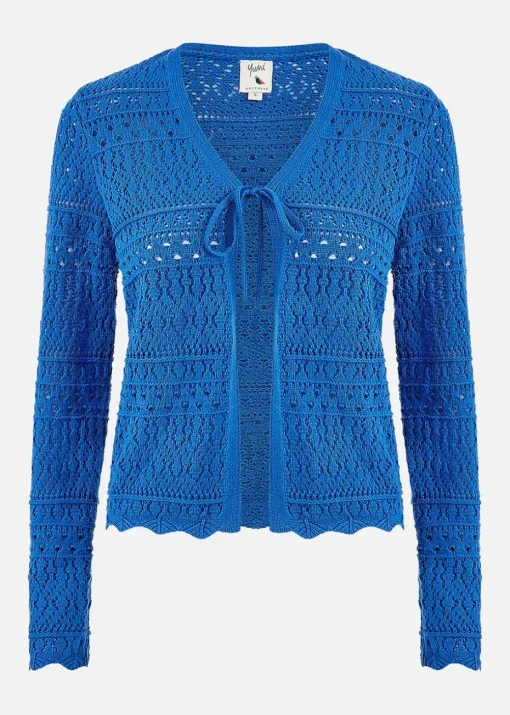Yumi Blue Crochet Tie Front Cardigan
