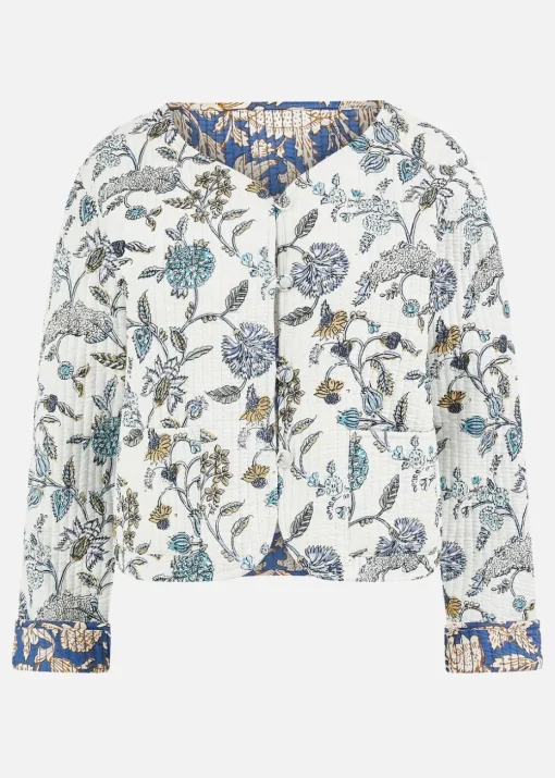 Yumi Blue Floral Reversible Cotton Quilted Jacket
