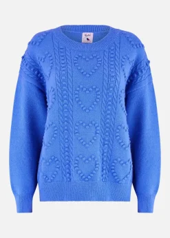 Yumi Blue Heart Knit Relaxed Jumper