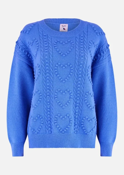 Yumi Blue Heart Knit Relaxed Jumper