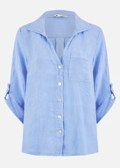 Yumi Blue Washed Linen  Relaxed Shirt