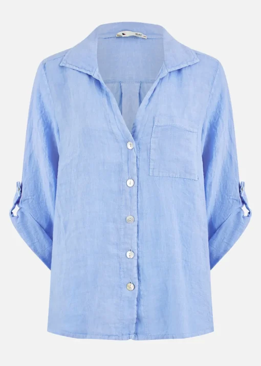Yumi Blue Washed Linen  Relaxed Shirt